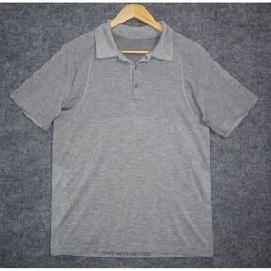 Lululemon Shirt Men Medium Gray Metal Vent Tech Polo Golf Athleisure Tennis EUC